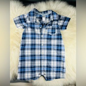 Carter’s Blue Plaid Snap Romper Short Sleeves 18 M